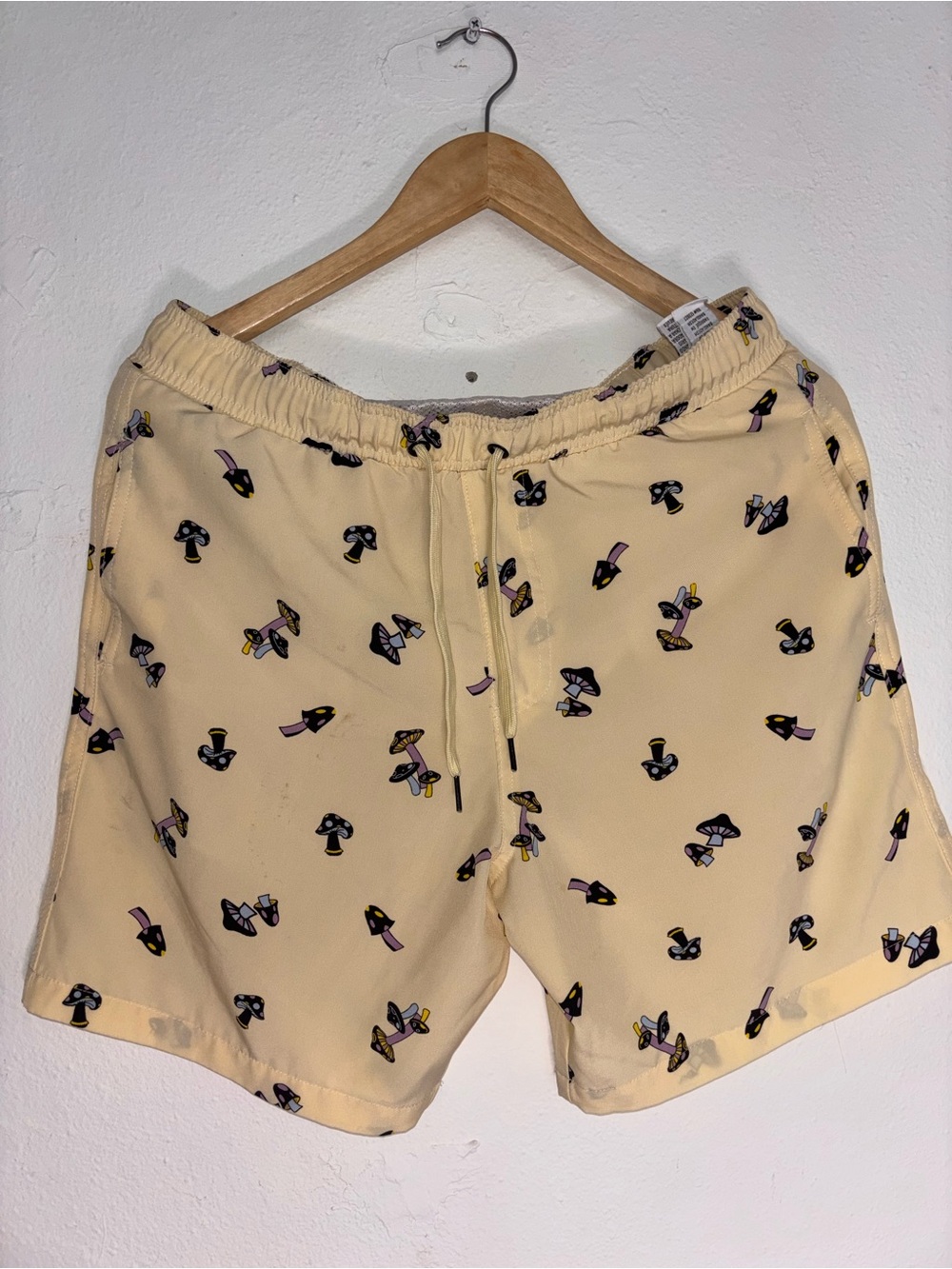 fr esh Cream Shorts with Black and Purple Mushroom Print